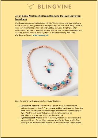 Bridal Necklace Set from Blingvine that will Leave you Speechless