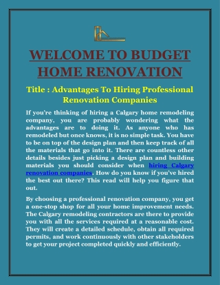 BUDGET HOME RENOVATION-PROFESSIONAL REMODELING COMPANIES