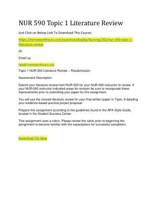 NUR 590 Topic 1 Literature Review