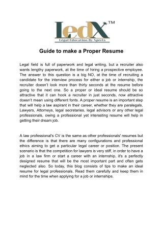 Guide to make a Proper Resume