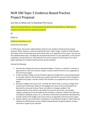 NUR 590 Topic 5 Evidence-Based Practice Project Proposal