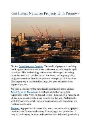 Get Latest News on Projects with Pronews