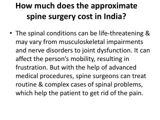 How much does the approximate spine surgery cost in India?