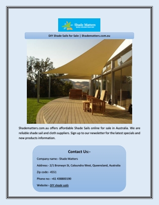 DIY Shade Sails for Sale | Shadematters.com.au