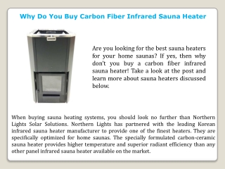 Why Do You Buy Carbon Fiber Infrared Sauna Heater?