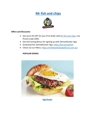 $5 Off - Mr fish and chips Bathurst Restaurant Menu NSW