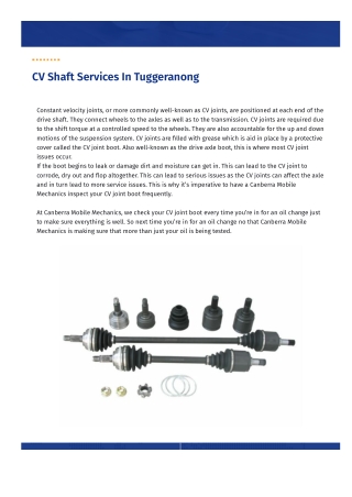 Cv Shaft Services In Tuggeranong