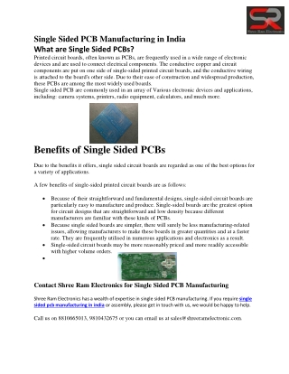 single sided pcb manufacturing in india
