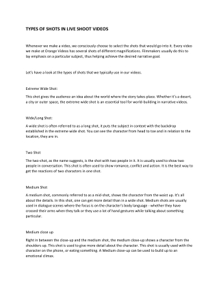TYPES OF SHOTS IN LIVE SHOOT VIDEOS