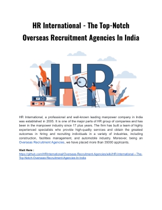 HR International - The Top-Notch Overseas Recruitment Agencies In India