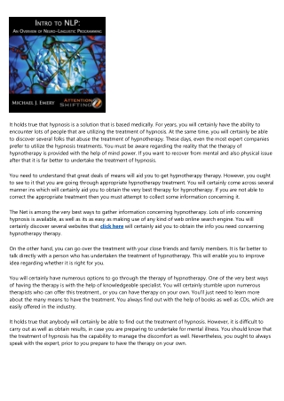 Hypnotherapy Treatment Options