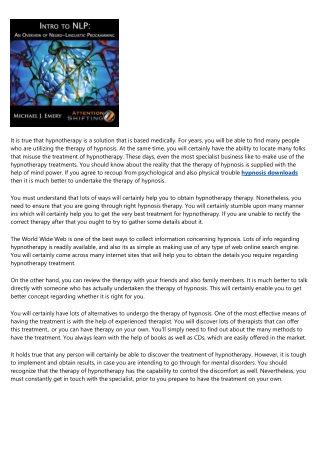 Hypnotherapy Therapy Options