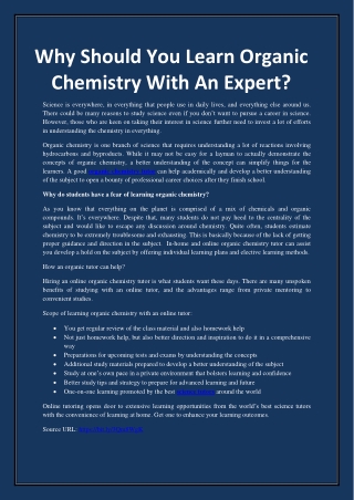 Why Should You Learn Organic Chemistry With An Expert