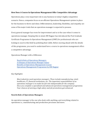 How Does A Course In Operations Management Offer Competitive Advantage