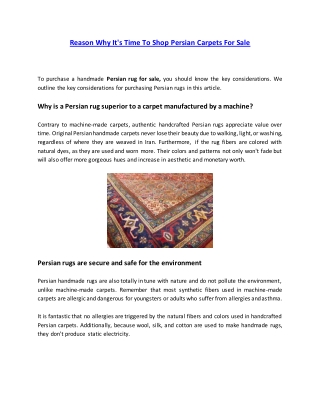 Reason Why It's Time To Shop Persian Carpets For Sale