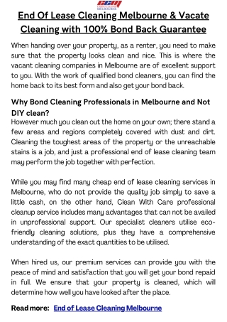 End Of Lease Cleaning Melbourne & Vacate Cleaning with 100% Bond Back Guarantee