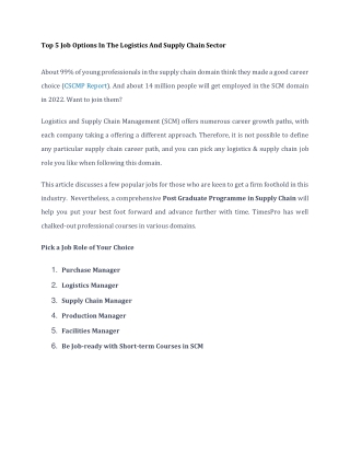 Top 5 Job Options In The Logistics And Supply Chain Sector