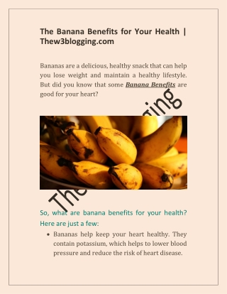 The Banana Benefits for Your Health | Thew3blogging.com