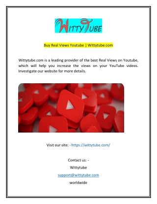 Buy Real Views Youtube  Wittytubecom