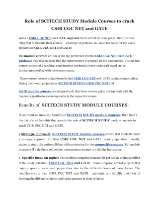 Role of SCITECH STUDY Module Courses to crack CSIR UGC NET and GATE