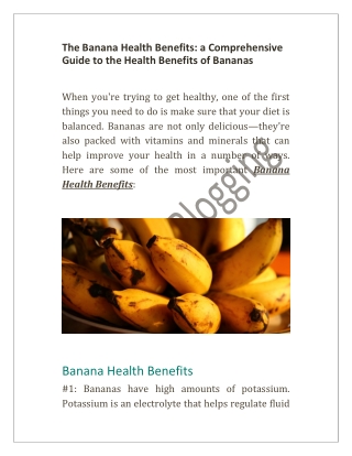 The Banana Health Benefits: a Comprehensive Guide to the Health Benefits of Bana