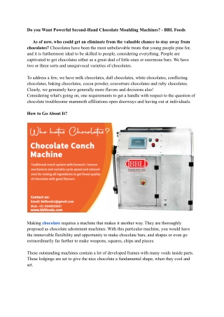 Do you Want Powerful Second-Hand Chocolate Moulding Machines_