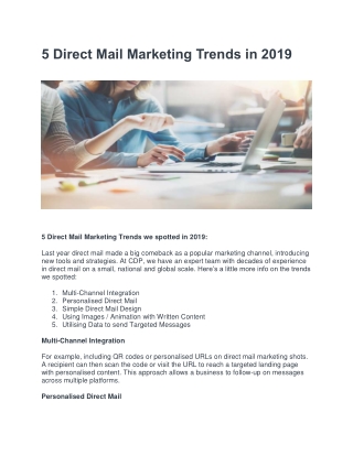 5 Direct Mail Marketing Trends in 2019 - CDP Print Management