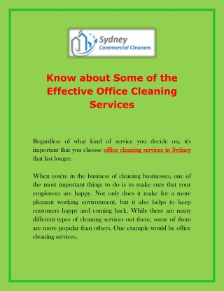 Know about Some of the Effective Office Cleaning Services