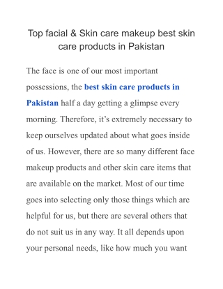 Top facial & Skin care makeup best skin care products in Pakistan