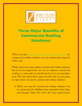 Three Major Benefits of Commercial Roofing Solutions!