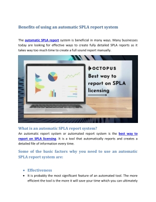 Benefits of using an automatic SPLA report system