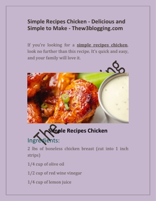 Simple Recipes Chicken - Delicious and Simple to Make - Thew3blogging.com