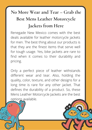 No More Wear and Tear – Grab the Best Mens Leather Motorcycle Jackets from Here