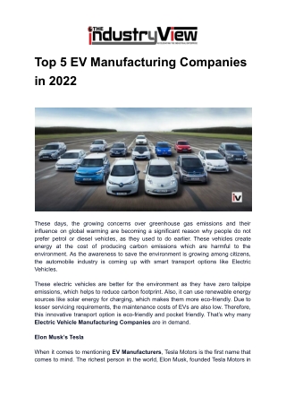 Top 5 EV Manufacturing Companies in 2022
