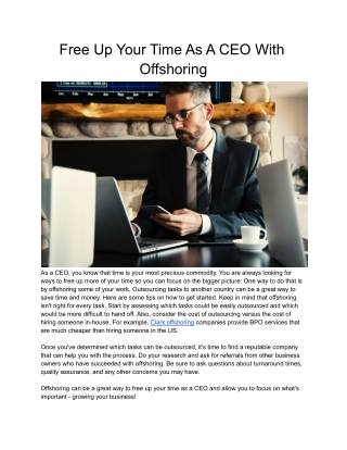 Free Up Your Time As A CEO With Offshoring