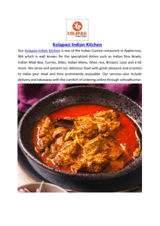 5% off - Kolapasi Indian Kitchen Menu Applecross, WA