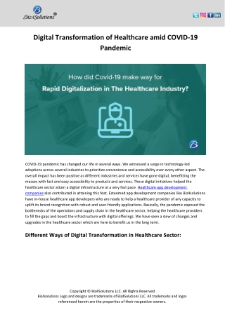 Digital Transformation of Healthcare amid COVID-19 Pandemic