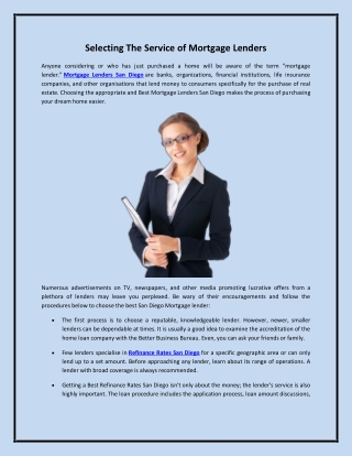 Selecting The Service of Mortgage Lenders