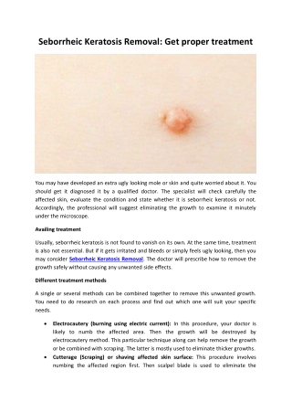 Seborrheic Keratosis Removal: Best Dermatologist London