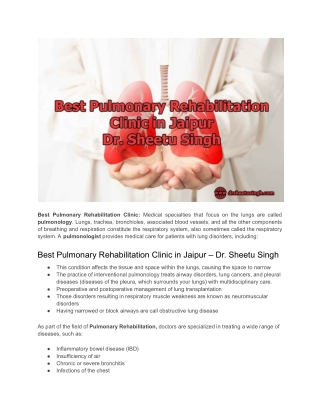 Best Pulmonary Rehabilitation Clinic in Jaipur – Dr. Sheetu Singh