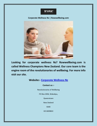 Corporate Wellness Nz | Rowwellbeing.com