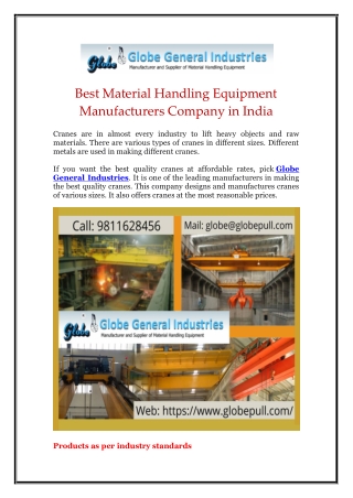 Best Material Handling Equipment Manufacturers company in India