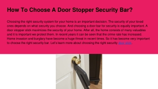 How To Choose A Door Stopper Security Bar