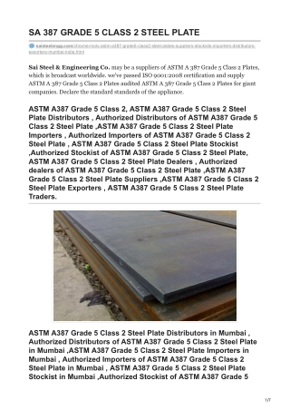 STM A387 Grade 5 Class 2 Steel Plate Distributors in Mumbai