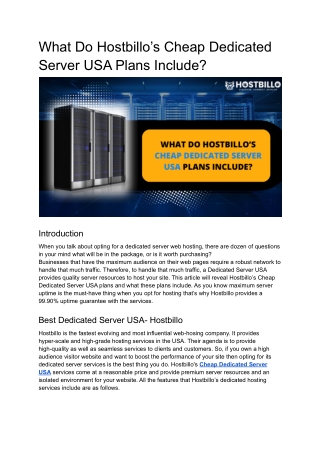 What Do Hostbillo’s Cheap Dedicated Server USA Plans Include_