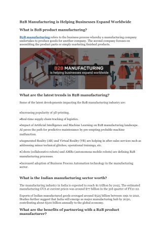 B2B Manufacturing is Helping Businesses Expand Worldwide