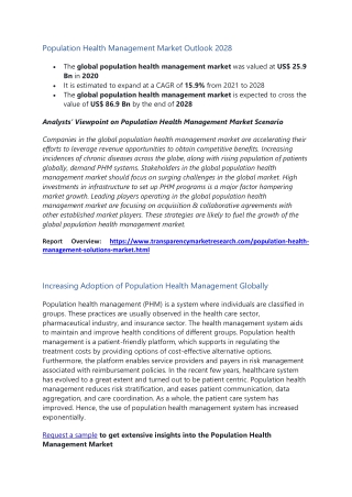 Population Health Management Market Outlook 2028