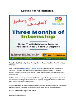 Looking For An Internship?