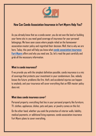 How Can Condo Association Insurance in Fort Myers Help You