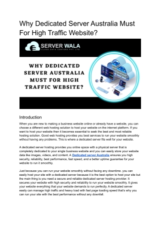 Why Dedicated Server Australia Must For High Traffic Website_